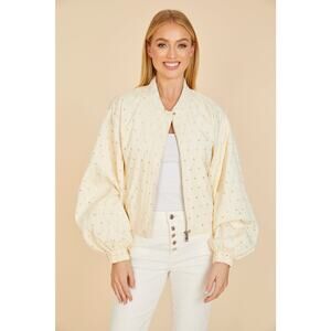 Dolce Cabo Embellished Balloon Sleeve Jacket Ivory NWT Large Bridal Boho Bomber